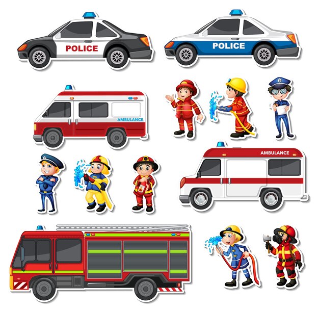 Sticker set of professions characters and objects sticker