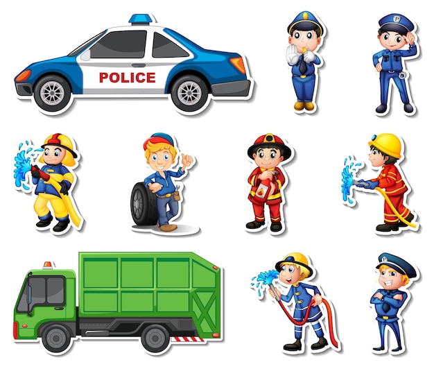 Sticker set of professions characters and objects