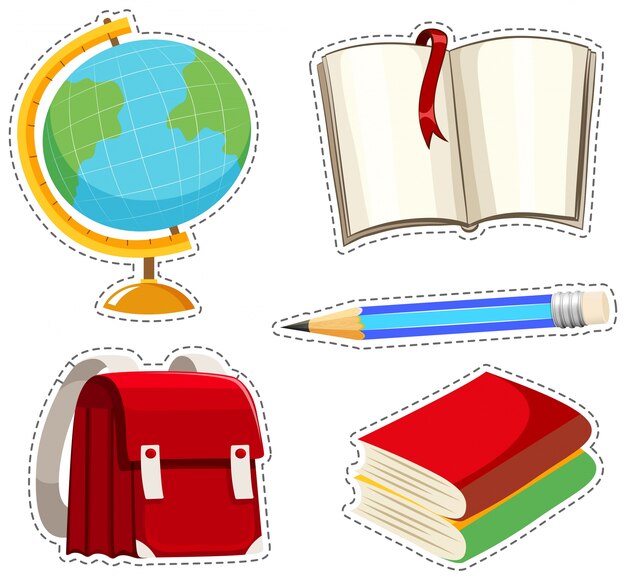 Sticker set with different stationaries illustration