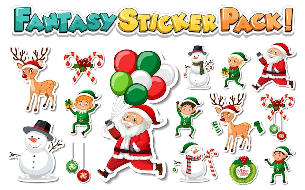 Free Vector sticker set with santa claus and christmas objects