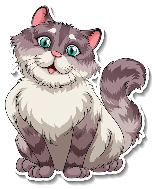 Free vector a sticker template of cat cartoon character