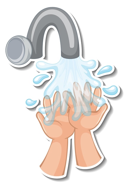 Free Vector a sticker template of hands with water tap isolated