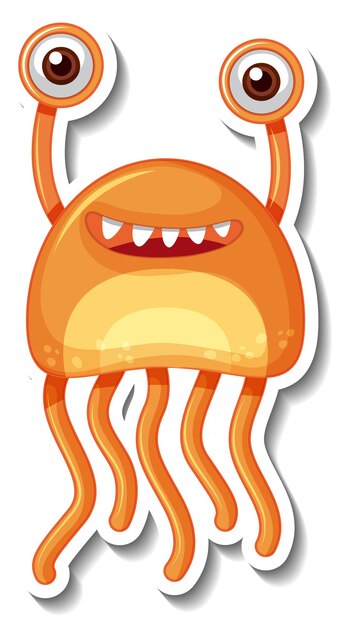 Sticker template with an alien monster cartoon character isolated