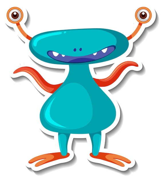 Sticker template with an alien monster cartoon character isolated