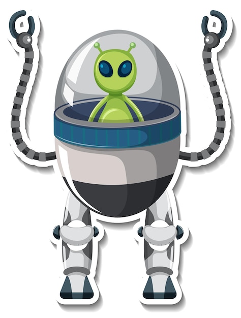 Sticker template with an alien monster in UFO robot isolated