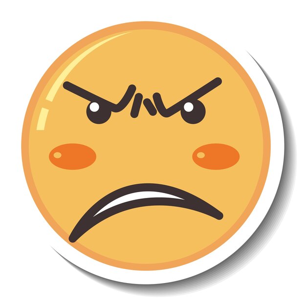 A sticker template with angry face emoji isolated