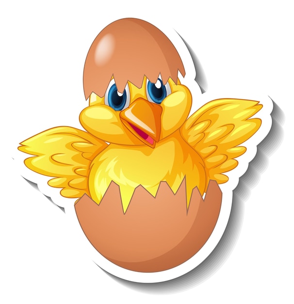 A sticker template with a baby chicken hatching from an egg