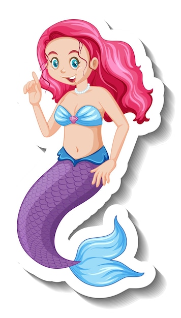 Free vector a sticker template with beautiful mermaid cartoon character