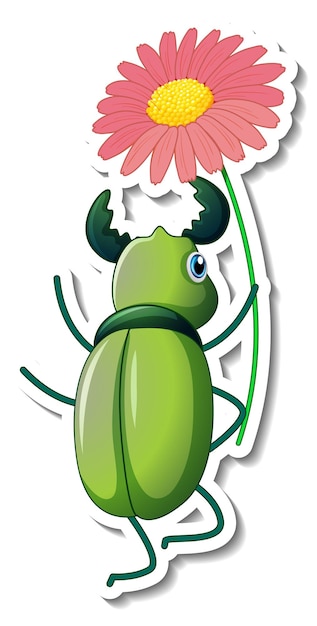 Free Vector sticker template with behind of a beetle cartoon character isolated