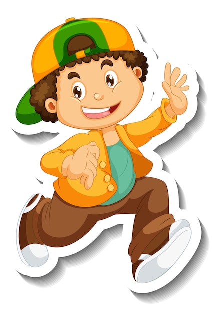 Sticker template with a boy cartoon character isolated