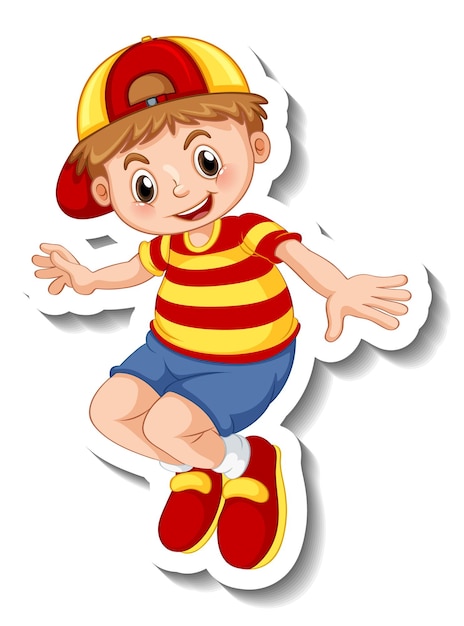 Sticker template with a boy cartoon character isolated