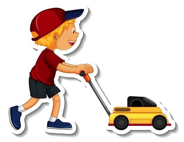 Sticker template with a boy cartoon character isolated