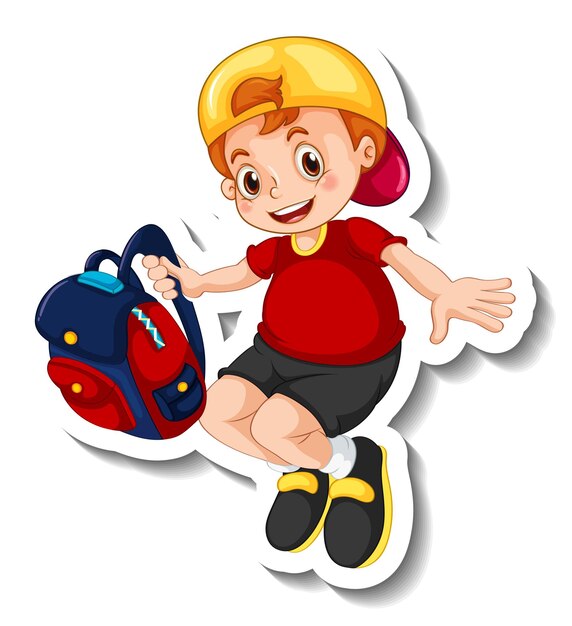 Sticker template with a boy cartoon character isolated