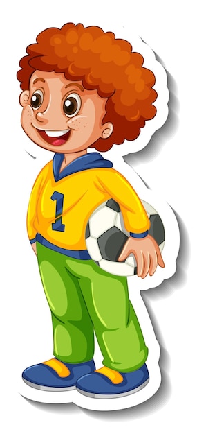 Free Vector sticker template with a boy holding football isolated