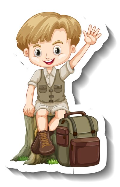 A sticker template with a boy in safari outfit cartoon character