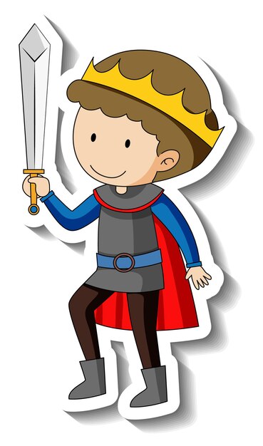 Sticker template with a boy wearing king costume isolated