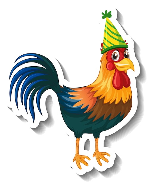 Free Vector a sticker template with chicken wearing party hat cartoon character