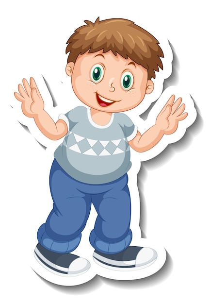 Free vector sticker template with a chubby boy cartoon character isolated