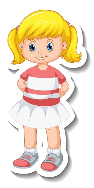 Sticker template with a cute girl cartoon character isolated