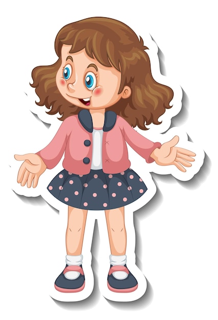 Sticker template with a cute girl in standing pose isolated