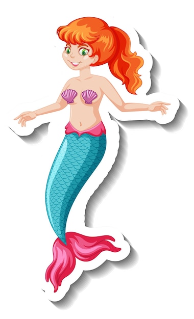 Free vector a sticker template with cute mermaid cartoon character