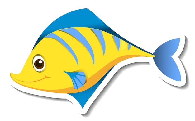 Free vector sticker template with cute yellow fish cartoon character isolated