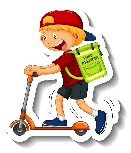 A sticker template with delivery boy riding scooter