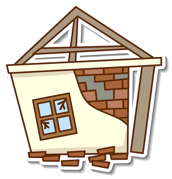 A sticker template with a destroyed house isolated