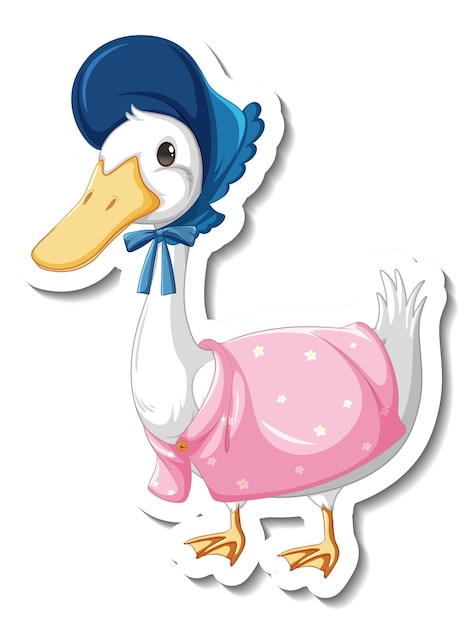 Free vector sticker template with a duck wearing maid costume isolated