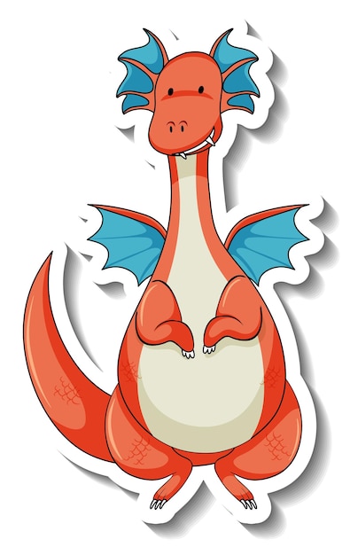 Free vector sticker template with fantasy dragon cartoon character