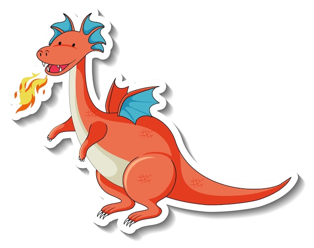 Sticker template with fantasy dragon cartoon character