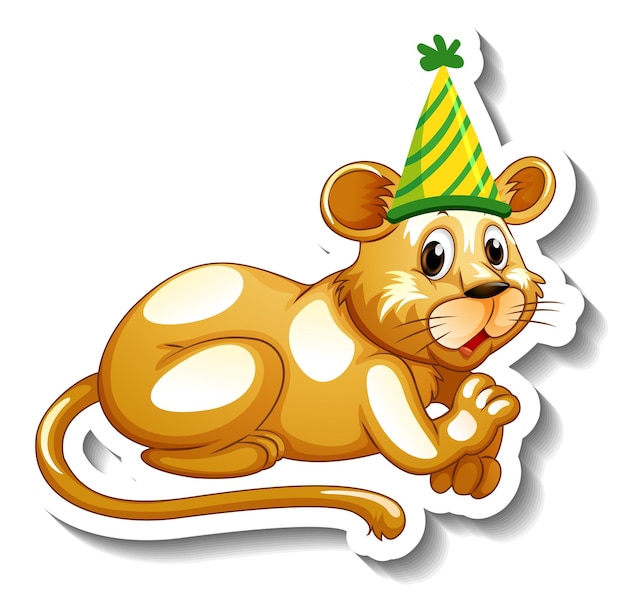 A sticker template with a female lion wearing party hat