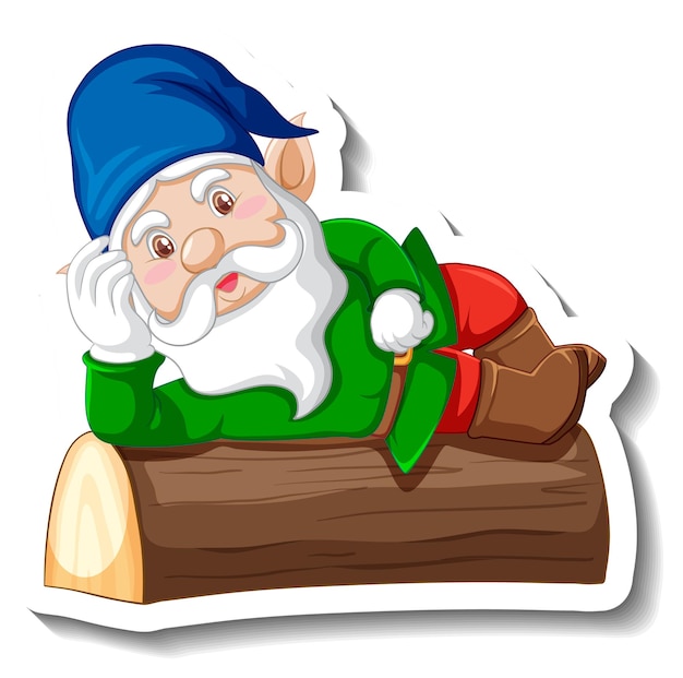 Free Vector a sticker template with garden gnome or dwarf cartoon chracter