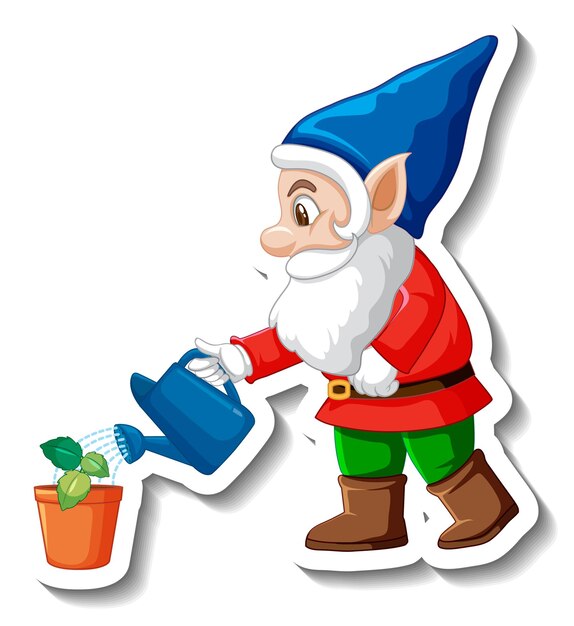 A sticker template with garden gnome or dwarf cartoon chracter