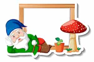 Free vector a sticker template with garden gnome or dwarf cartoon chracter