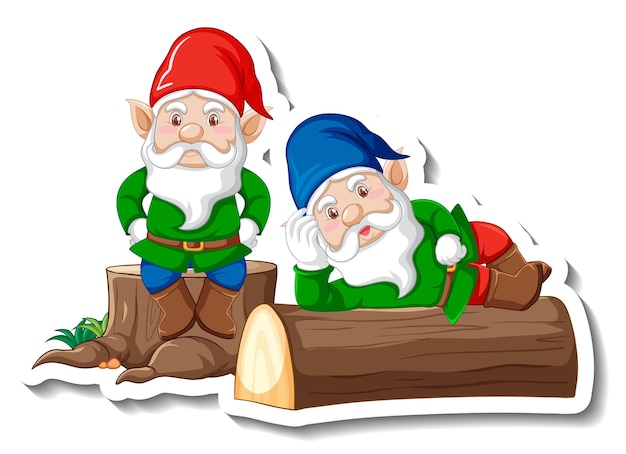 Free Vector a sticker template with garden gnome or dwarf cartoon chracter