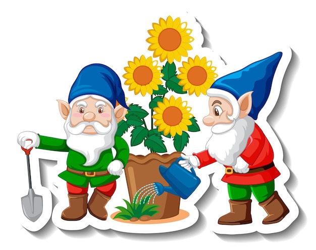 Free vector a sticker template with garden gnome or dwarf cartoon chracter