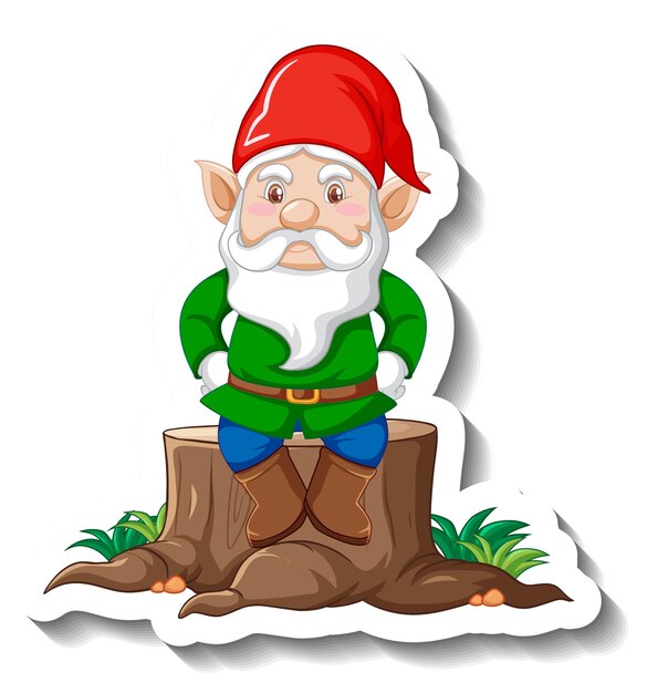 A sticker template with garden gnome or dwarf cartoon chracter