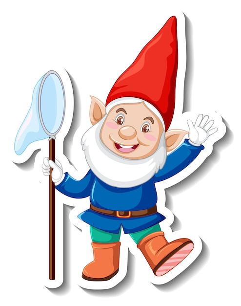 Free vector a sticker template with garden gnome or dwarf cartoon chracter