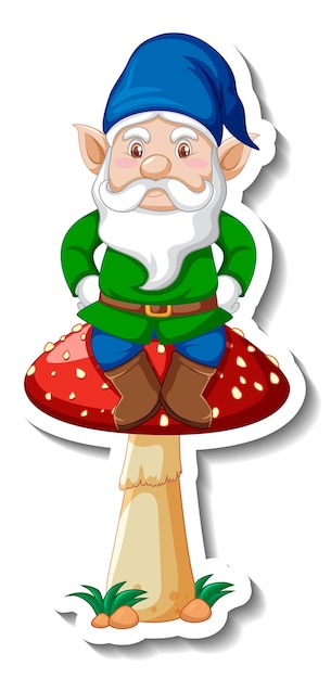 Free Vector a sticker template with garden gnome sitting on mushroom