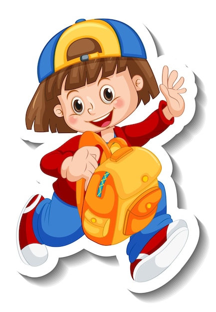 Sticker template with a girl cartoon character isolated