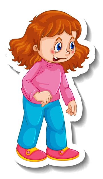 Sticker template with a girl cartoon character isolated