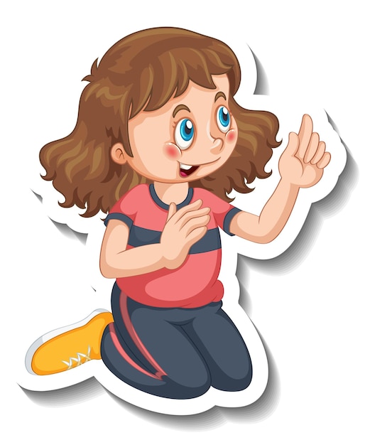 Sticker template with a girl in sitting pose isolated