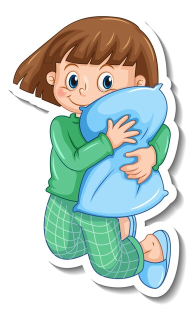 Sticker template with a girl wearing pajamas isolated