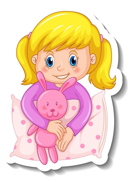 Sticker template with a girl wearing pajamas isolated