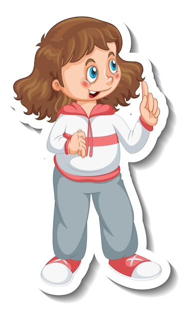 Sticker template with a girl wears exercise costume cartoon character isolated