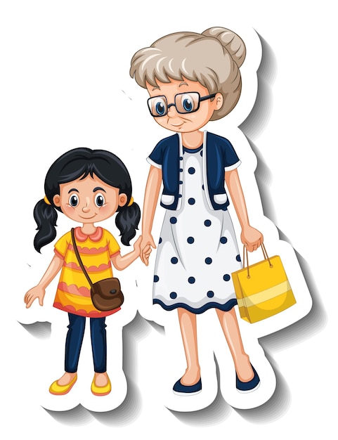 A sticker template with a grandmother and her granddaughter