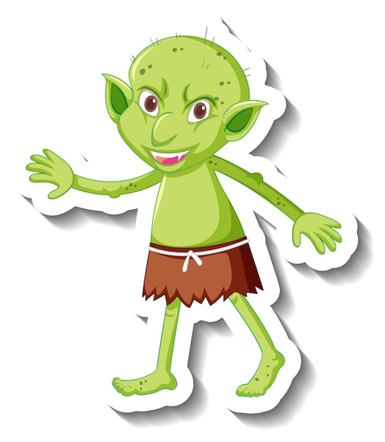 A sticker template with a green goblin or troll cartoon character