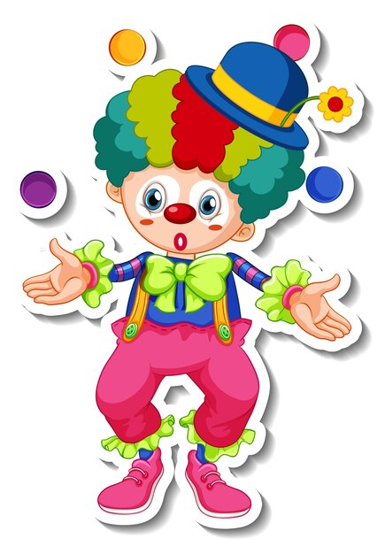 Sticker template with happy clown cartoon character