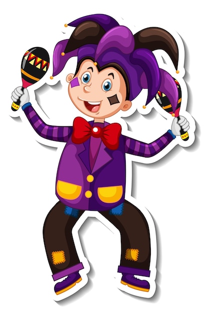 Sticker template with happy clown cartoon character